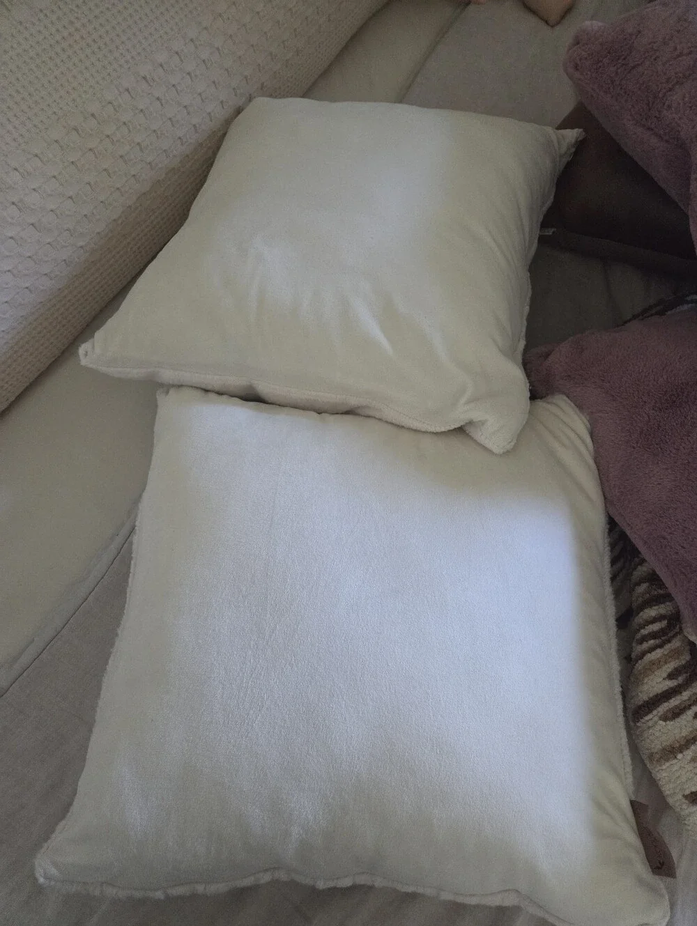 Koolaburra by UGG Faux Fur Pillow Covers - Cream/Ivory Textured Stripe - Set of